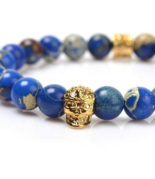 Blue Sediment Stone Skull Charm Bracelet