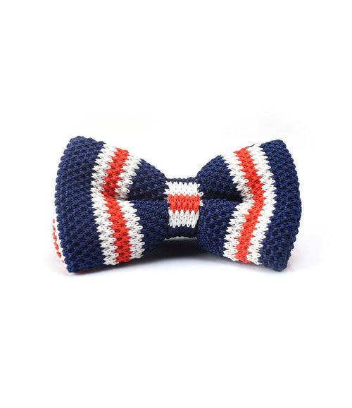 Navy with Red & White Stripes Knitted Bow Tie