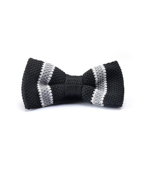 Black with Grey & White Stripes Knitted Bow Tie