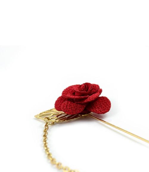 Red Rose Gold Leaf Lapel Pin