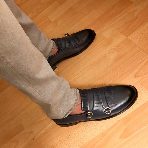 Blue Double Buckle Loafers