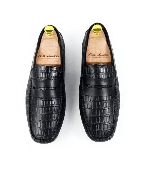 Croco Penny Driving Loafer - Black