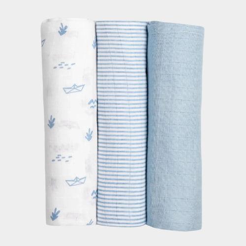 Organic Muslin Swaddles (Set of 3) – Sea Breeze