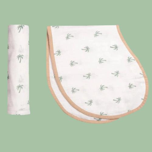 Swaddle & Burp Cloth Bib - Palm Paradise