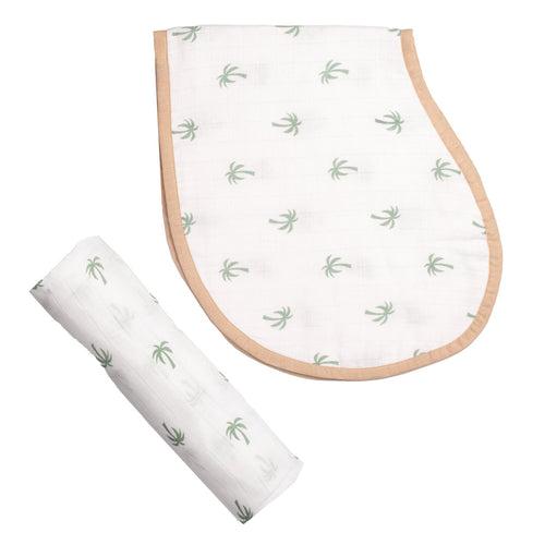 Swaddle & Burp Cloth Bib - Palm Paradise