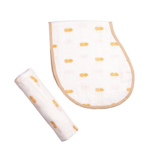 Swaddle & Burp Cloth Bib - Pineapple Bliss