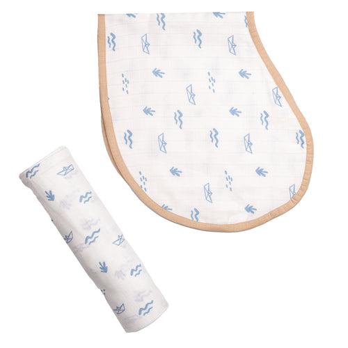 Swaddle & Burp Cloth Bib - Sea Breeze