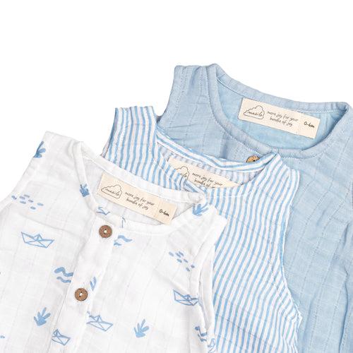 Organic Muslin Baby Romper (Pack of 3) – Sea Breeze