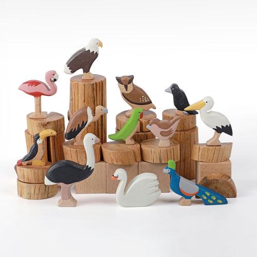 Wooden Flock of Birds (Set of 12)