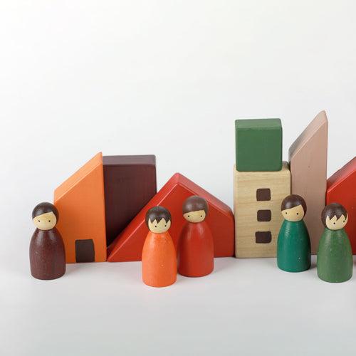 Wooden House Blocks with Birch Folk