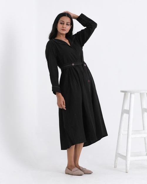 Sarah black pleat dress