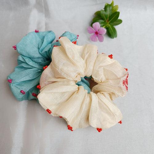 Sky silk scrunchie