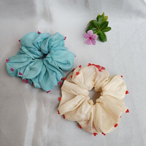 Sky silk scrunchie