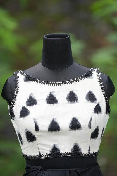 The Athena Triangle Double Ikat Sleeveless Blouse - Ivory & Black