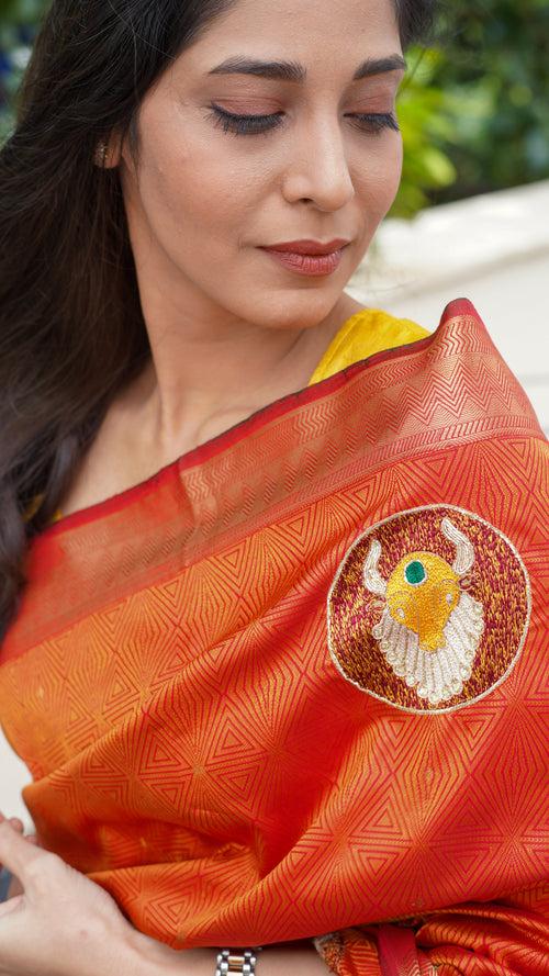 The Bull Saree - Red/Orange/Gold