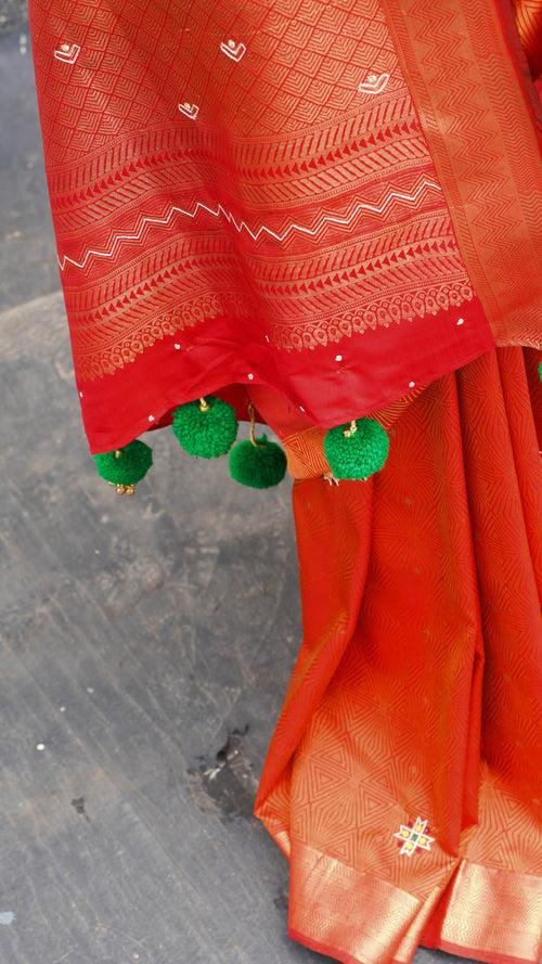 The Bull Saree - Red/Orange/Gold