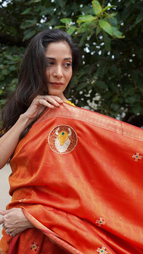 The Bull Saree - Red/Orange/Gold