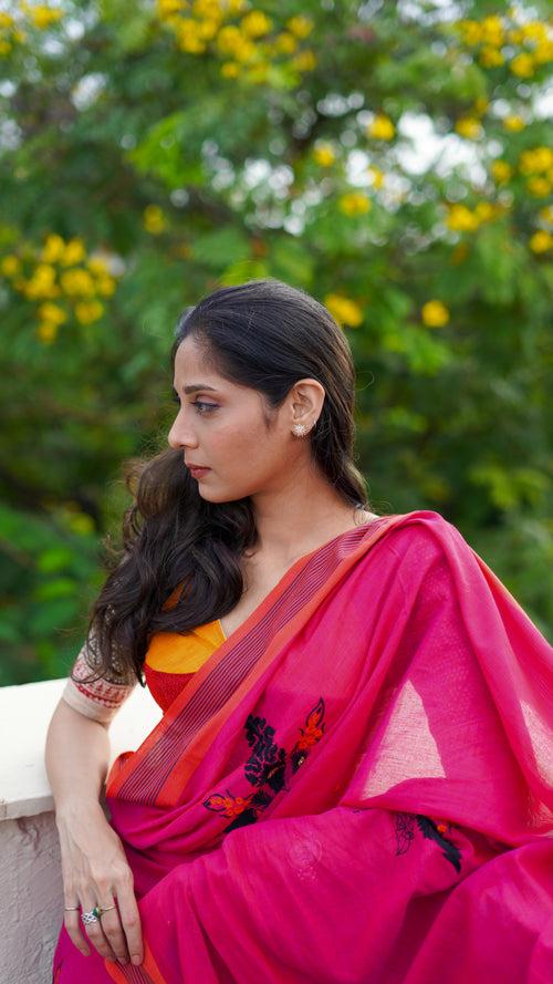 The Leaf Saree - Rani Pink/Orange