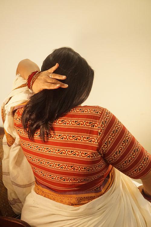 The Candy Stripe Blouse - Terracotta Brown/Black
