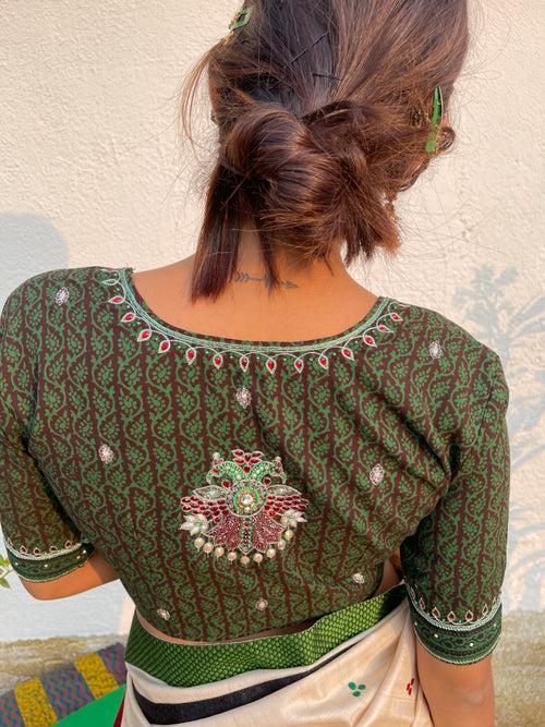 The GandaBerunda Blouse - Green and Brown