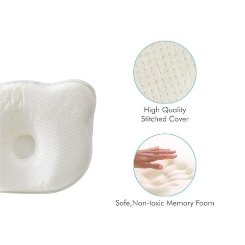 Teddystar - Memory Foam Baby Head Shaping Pillow - Infant to 12 Months - Soft