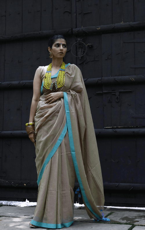 The Teal SandCotton Mul Saree : Buy Cotton Mul Sarees