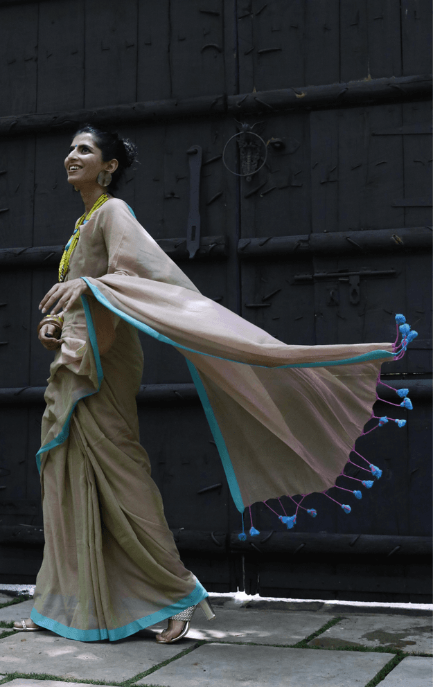 The Teal SandCotton Mul Saree : Buy Cotton Mul Sarees