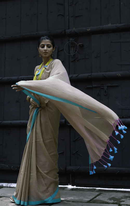 The Teal SandCotton Mul Saree : Buy Cotton Mul Sarees