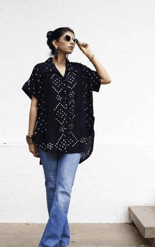 Bandhani 'Black Beauty' Cotton Shirt : Buy Bandhani Black Cotton Shirt