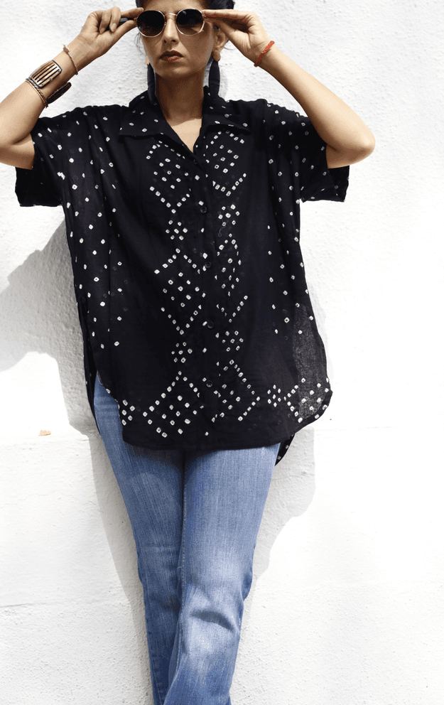 Bandhani 'Black Beauty' Cotton Shirt : Buy Bandhani Black Cotton Shirt