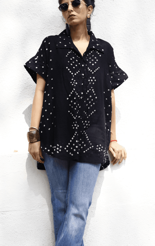 Bandhani 'Black Beauty' Cotton Shirt : Buy Bandhani Black Cotton Shirt