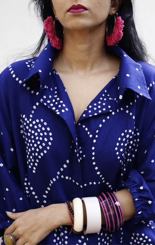 Bandhani Blue Cotton Co-ord Set : Buy Kurta Palazzo Cotton Co-ord Set