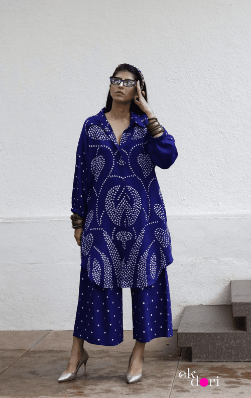 Bandhani Blue Cotton Co-ord Set : Buy Kurta Palazzo Cotton Co-ord Set