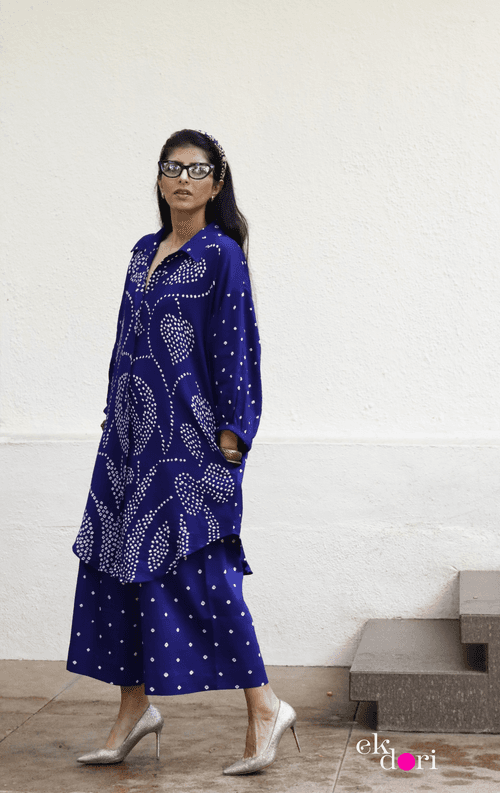 Bandhani Blue Cotton Co-ord Set : Buy Kurta Palazzo Cotton Co-ord Set