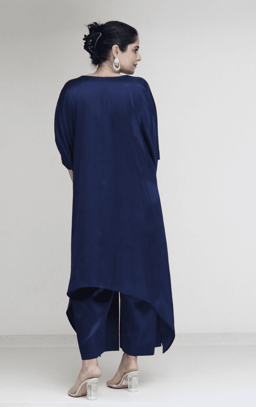 Mashru Mirror Work Co-ord Set in Blue 'Neelambari' : Buy Palazzo Kaftan Kurta Festive Co-ord Set