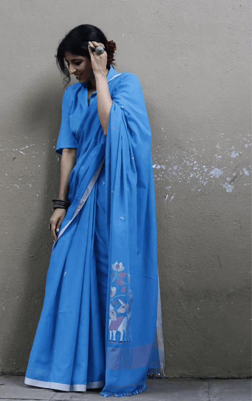 Buy Blue Deer Cotton Jamdani Saree : Blue Deer Needle Jamdani Handmade Saree