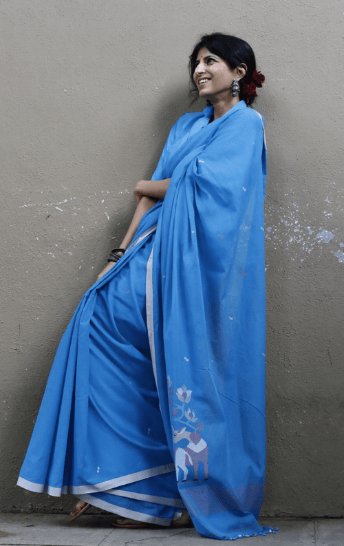 Buy Blue Deer Cotton Jamdani Saree : Blue Deer Needle Jamdani Handmade Saree