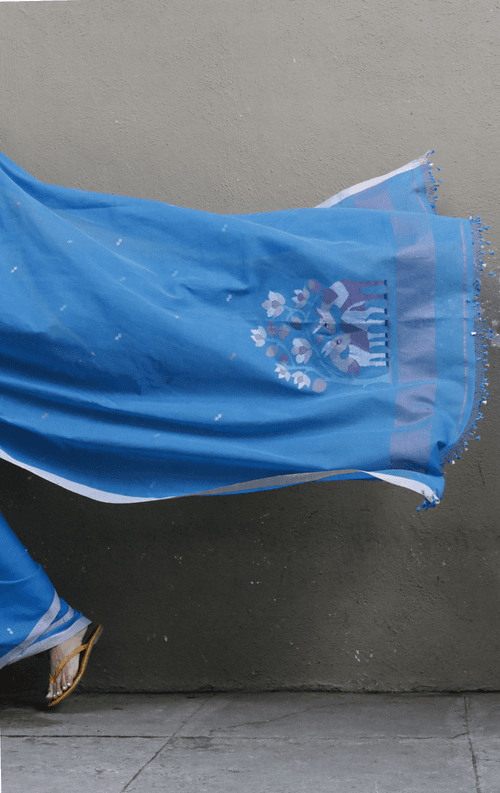 Buy Blue Deer Cotton Jamdani Saree : Blue Deer Needle Jamdani Handmade Saree