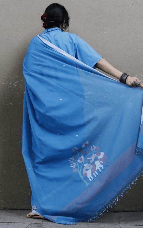 Buy Blue Deer Cotton Jamdani Saree : Blue Deer Needle Jamdani Handmade Saree