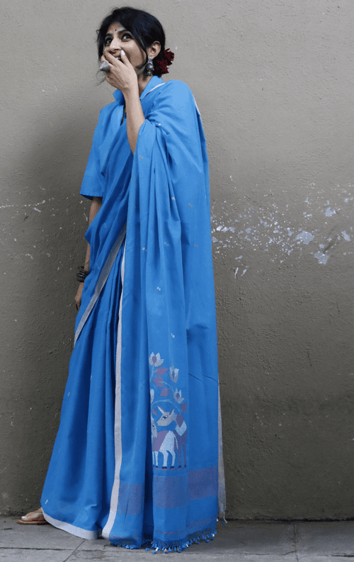 Buy Blue Deer Cotton Jamdani Saree : Blue Deer Needle Jamdani Handmade Saree