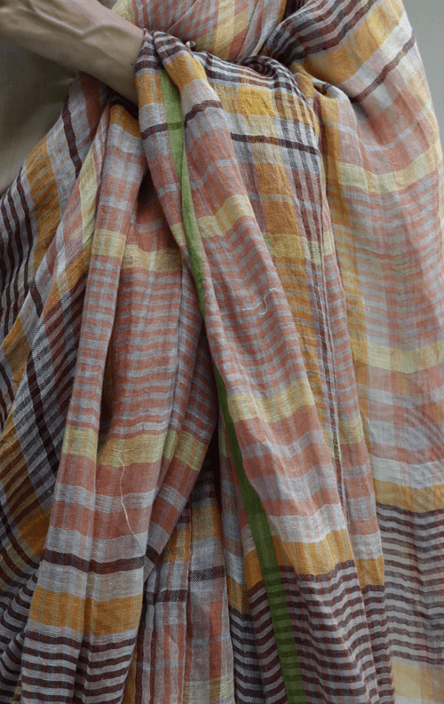 Buy Fun Checks Linen Saree : Fun Modern Pure Linen Saree