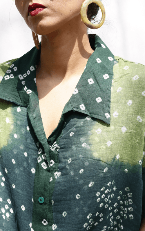 Bandhani 'Flower Garden' Cotton Shirt : Buy Bandhani Green Cotton Shirt