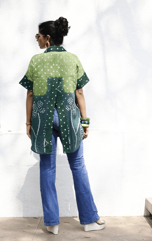 Bandhani 'Flower Garden' Cotton Shirt : Buy Bandhani Green Cotton Shirt