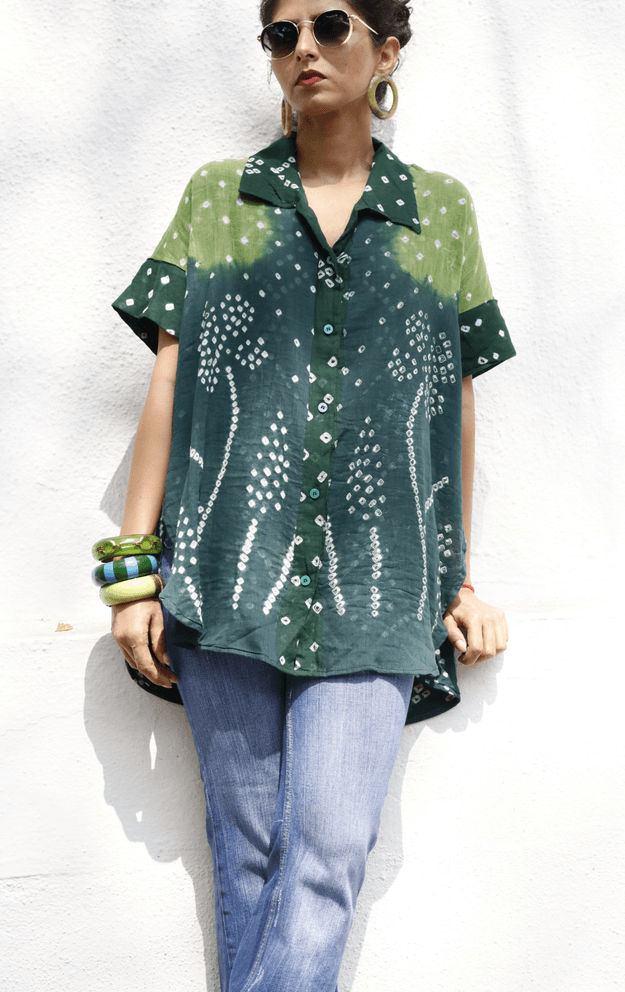 Bandhani 'Flower Garden' Cotton Shirt : Buy Bandhani Green Cotton Shirt