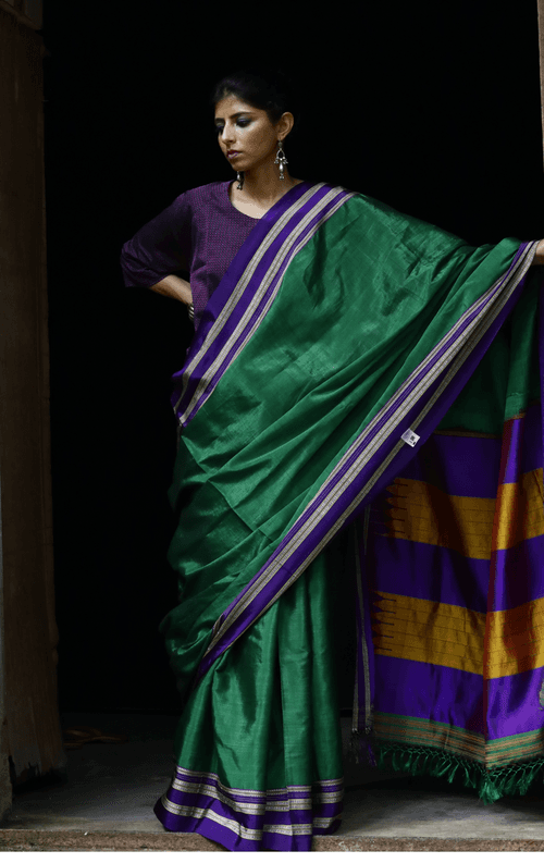 Buy Ilkal Cotton Silk Handloom Saree : Handloom Ilkal 'Emerald Amethyst'