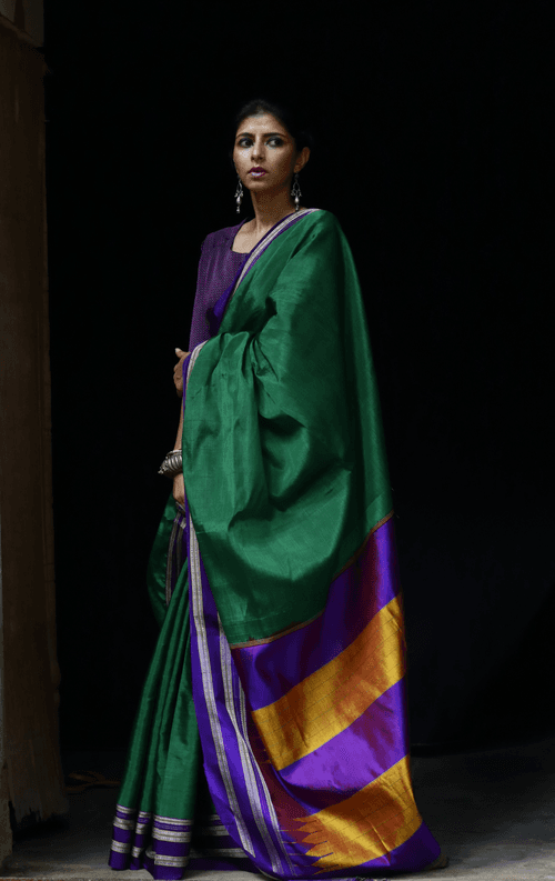 Buy Ilkal Cotton Silk Handloom Saree : Handloom Ilkal 'Emerald Amethyst'