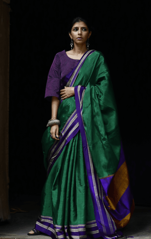 Buy Ilkal Cotton Silk Handloom Saree : Handloom Ilkal 'Emerald Amethyst'