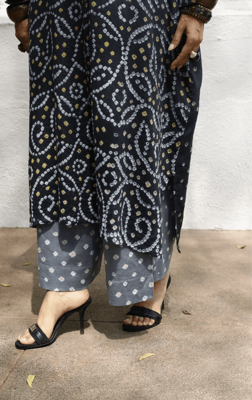 Bandhani Grey Shaded Cotton Co-ord Set : Buy Kurta Palazzo Cotton Co-ord Set