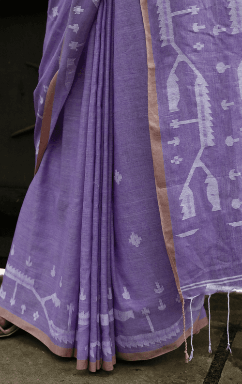 Buy Mauve Cotton Jamdani Saree : Purple 'Mauve Magic' Needle Jamdani Handmade Saree