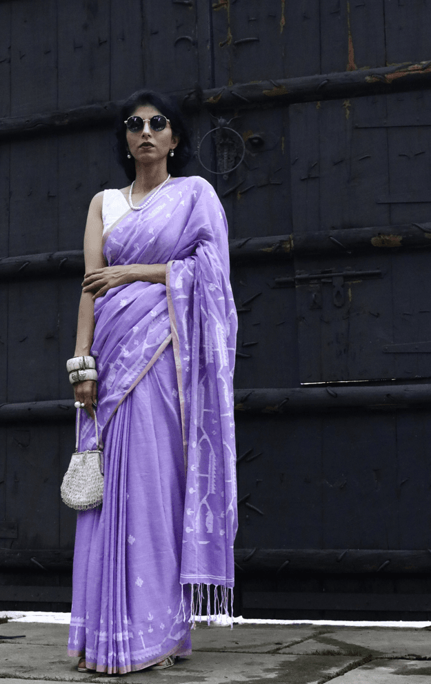 Buy Mauve Cotton Jamdani Saree : Purple 'Mauve Magic' Needle Jamdani Handmade Saree